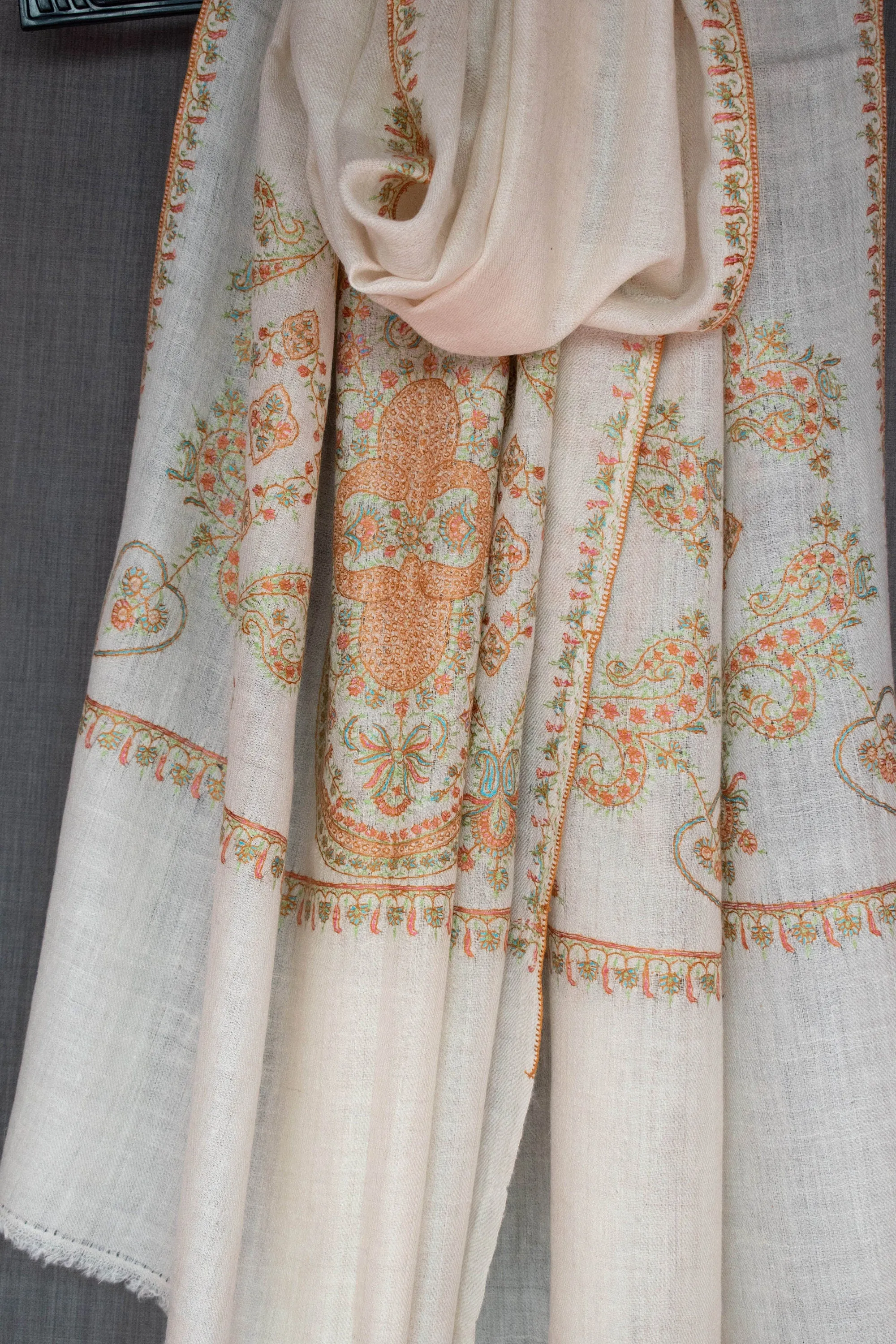 LABOR DAY SALE Indiana Kashmir Scarf, Pashmina Wrap, Pure Cashmere, Hand Embroidery, Handwoven, 28x80"