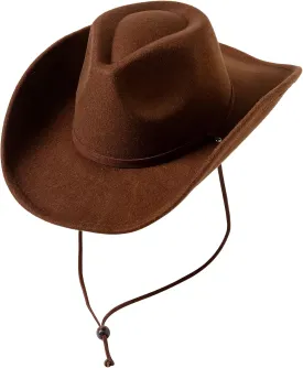 Lanzom Women Men Retro Felt Wide Brim Western Cowboy Cowgirl Hat Dress Up Hat with Wind Lanyard