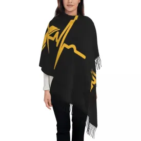 Master Mason Blue Lodge Scarf - Printed Mason Heart Beat Design With Tassels