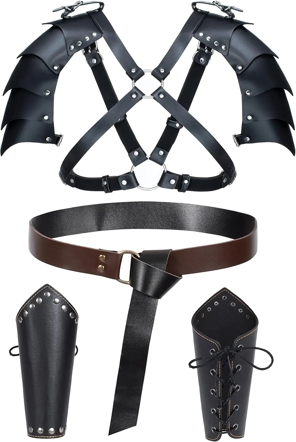 Medieval Knight Leather Belt Shawl Men Renaissance Half Shoulder Cape Scarf Buckle Bracers Retro Accessories(Type12)