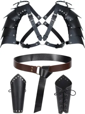 Medieval Knight Leather Belt Shawl Men Renaissance Half Shoulder Cape Scarf Buckle Bracers Retro Accessories(Type12)