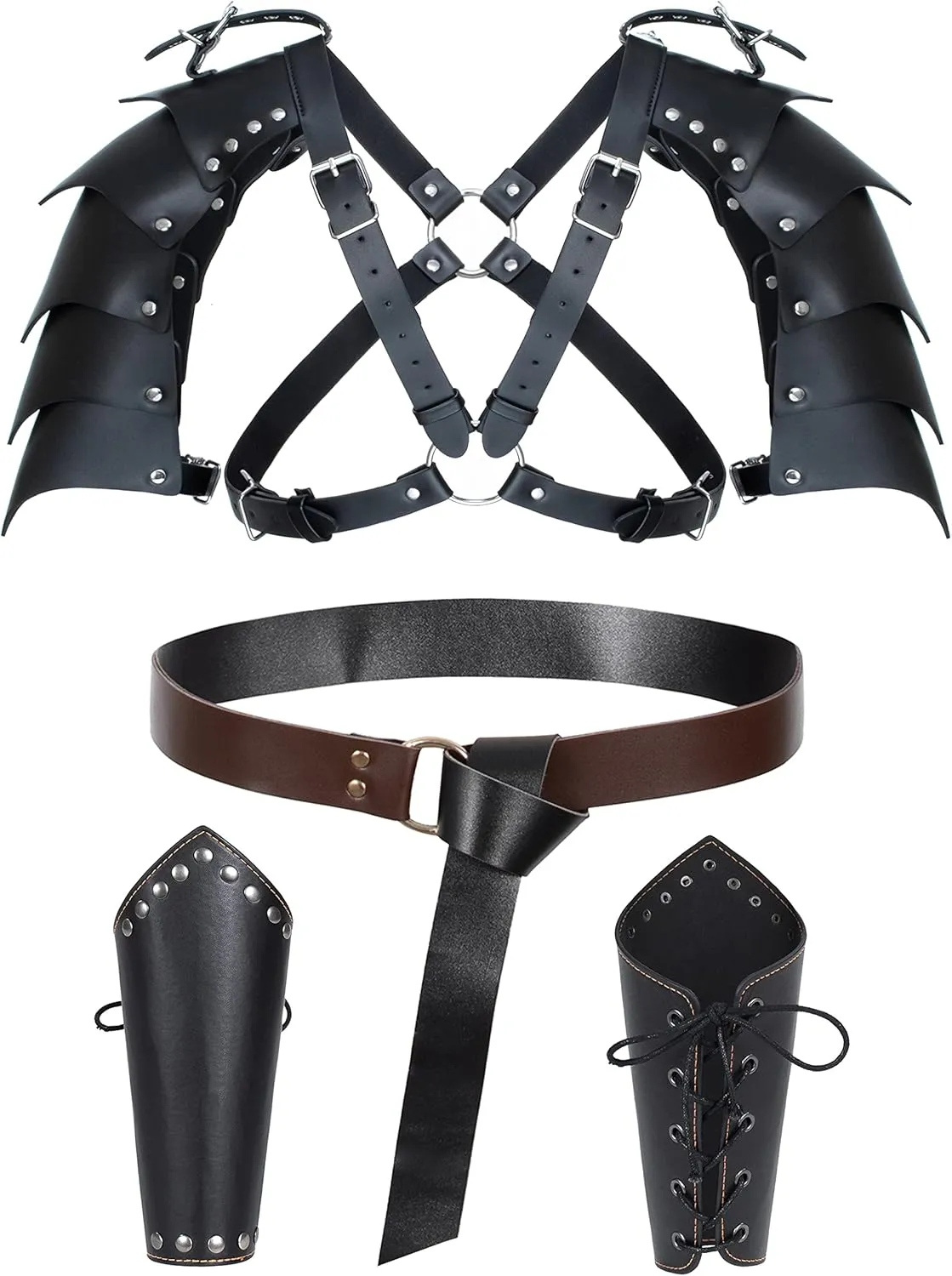 Medieval Knight Leather Belt Shawl Men Renaissance Half Shoulder Cape Scarf Buckle Bracers Retro Accessories(Type12)