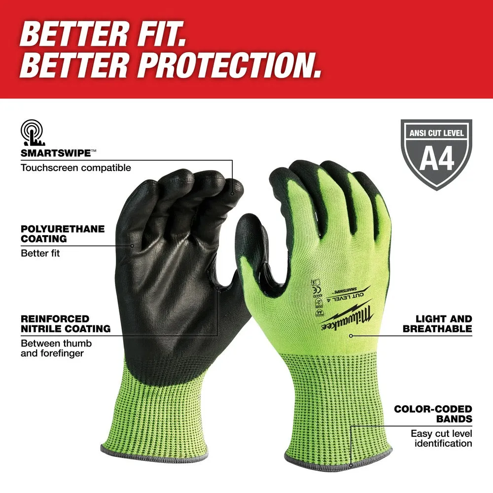 Milwaukee 48-73-8942 High Visibility Cut Level 4 Polyurethane Dipped Safety Gloves - Large