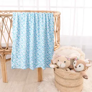 Ombre Blue Leaves Printed Fleece Blanket