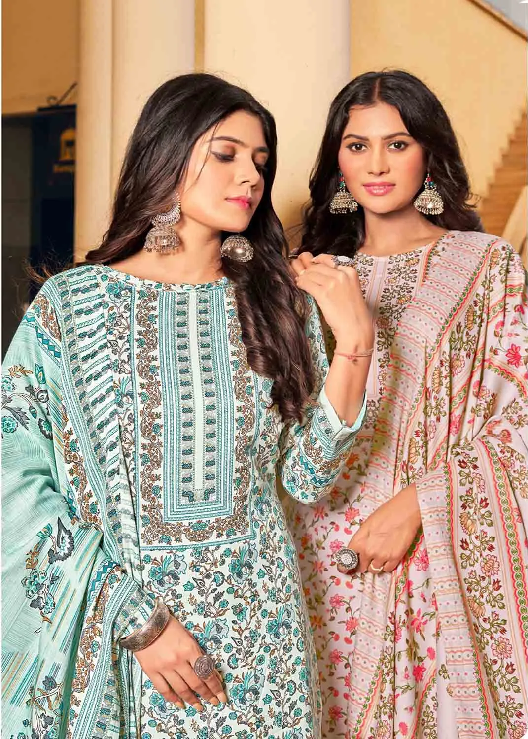 Pashmina Winter Unstitched Women Suit Dress Material with Shawl