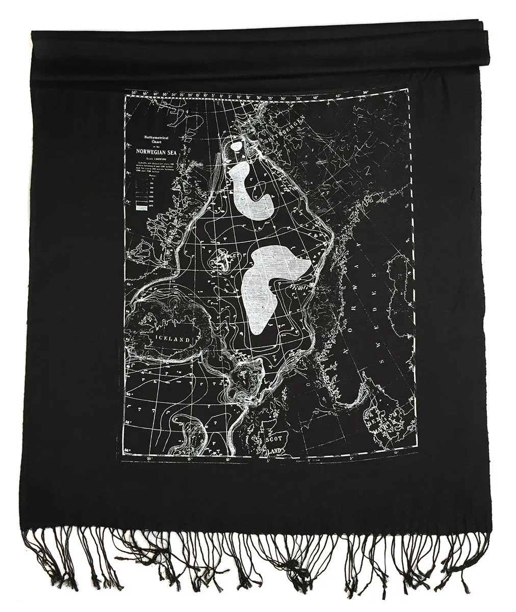 Scandinavian Waters Bamboo Scarf, Bathymetric Chart Contour Map Pashmina