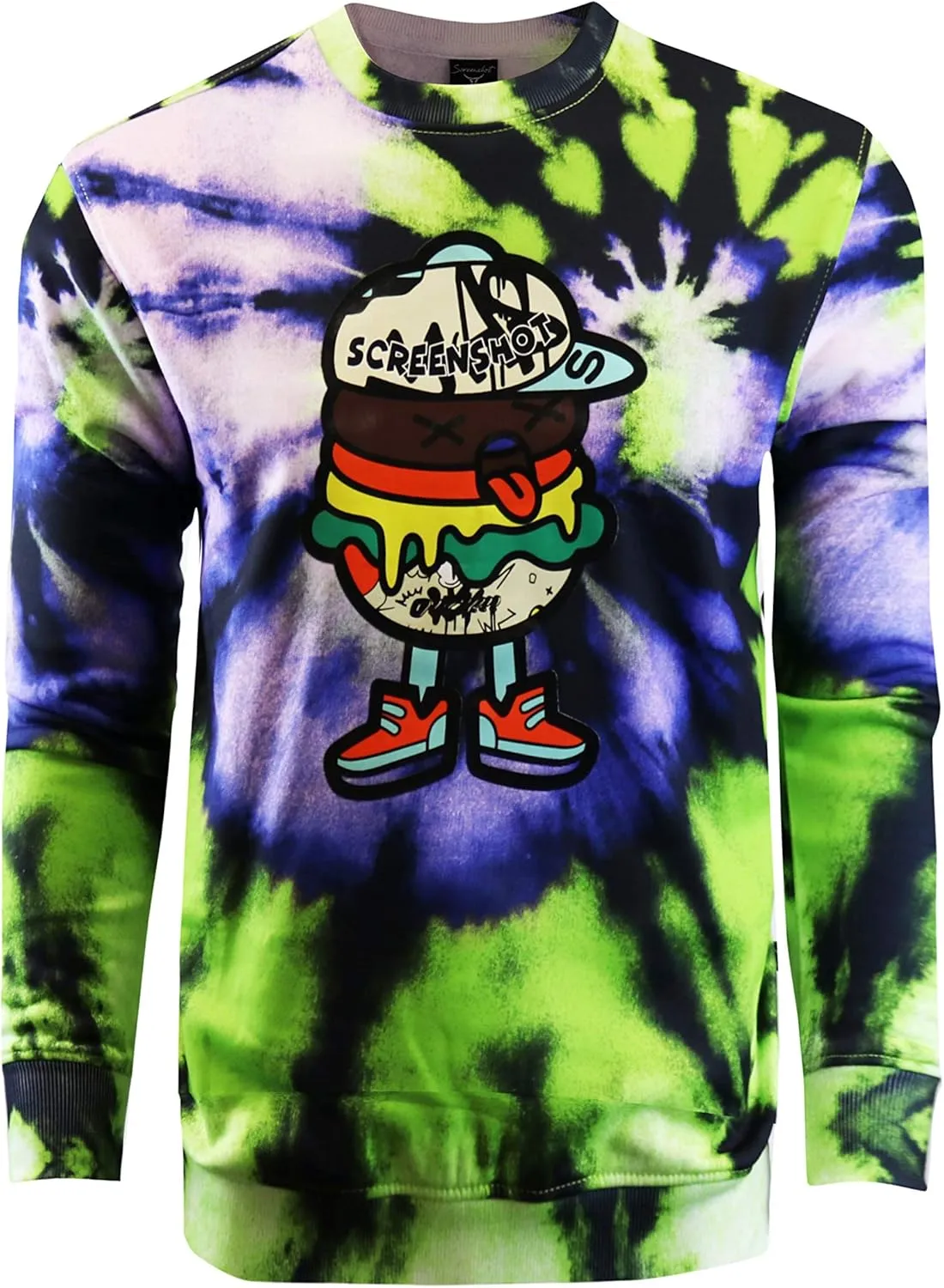 Screenshotbrand Mens Urban Hip Hop Premium Tie Dye Fleece - Pullover Active Urbanwear Street Fashion Crew Neck Sweatshirt