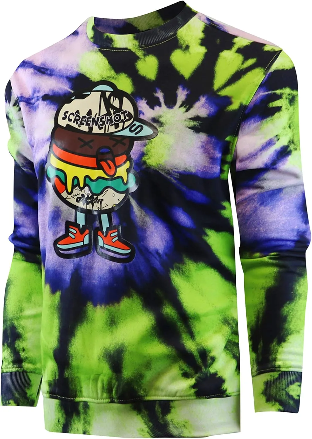 Screenshotbrand Mens Urban Hip Hop Premium Tie Dye Fleece - Pullover Active Urbanwear Street Fashion Crew Neck Sweatshirt