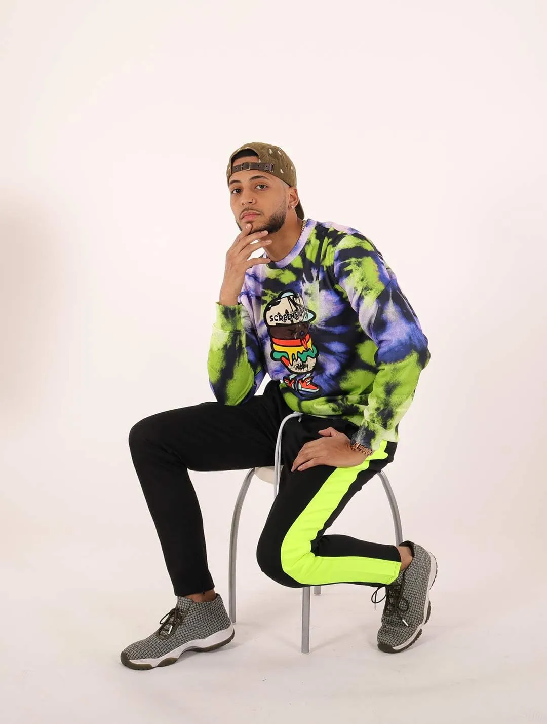 Screenshotbrand Mens Urban Hip Hop Premium Tie Dye Fleece - Pullover Active Urbanwear Street Fashion Crew Neck Sweatshirt