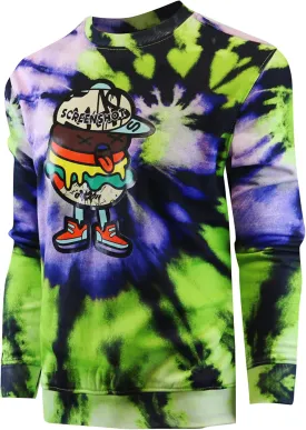 Screenshotbrand Mens Urban Hip Hop Premium Tie Dye Fleece - Pullover Active Urbanwear Street Fashion Crew Neck Sweatshirt