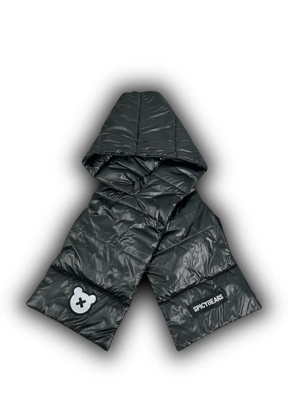 SPICYBEARS Padded Scarf with Fleece Hands Pockets | Black | Silver Reflective