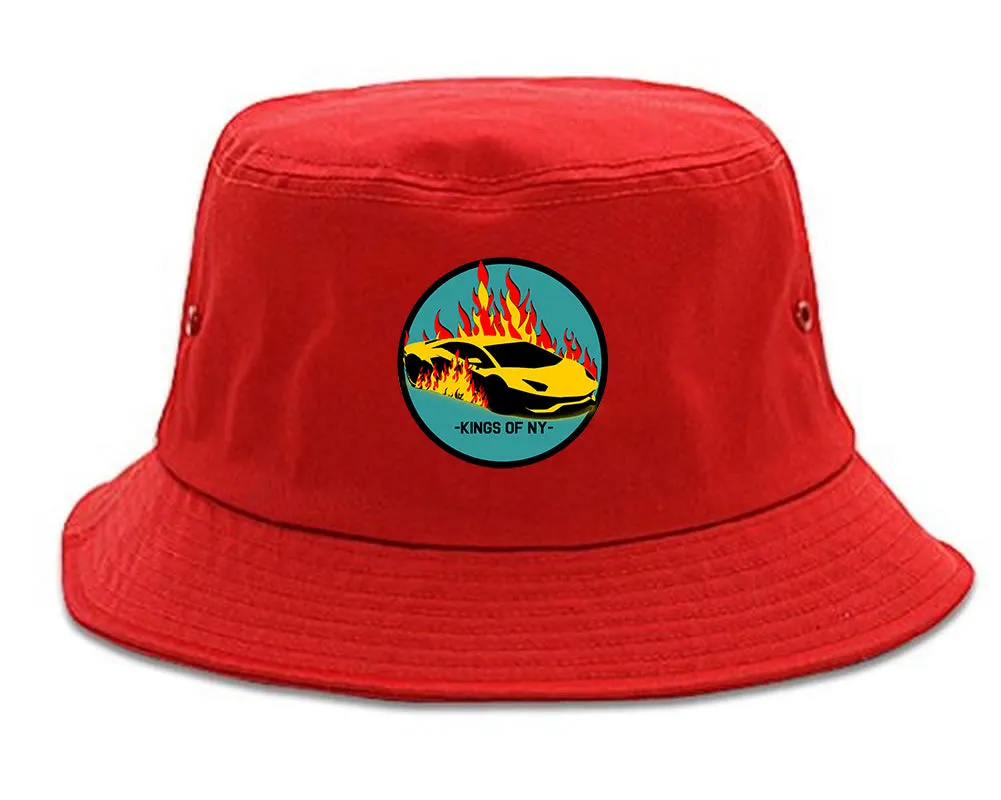Sports Car In Flames Mens Bucket Hat