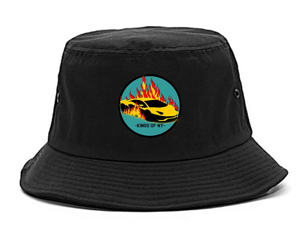 Sports Car In Flames Mens Bucket Hat