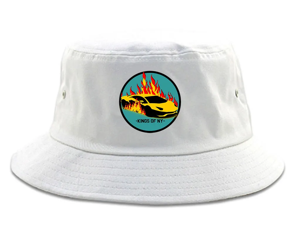 Sports Car In Flames Mens Bucket Hat
