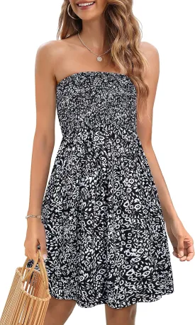 Summer Dress for Women Beach Boho Strapless Cover Ups Off Shoulder Floral Sundresses