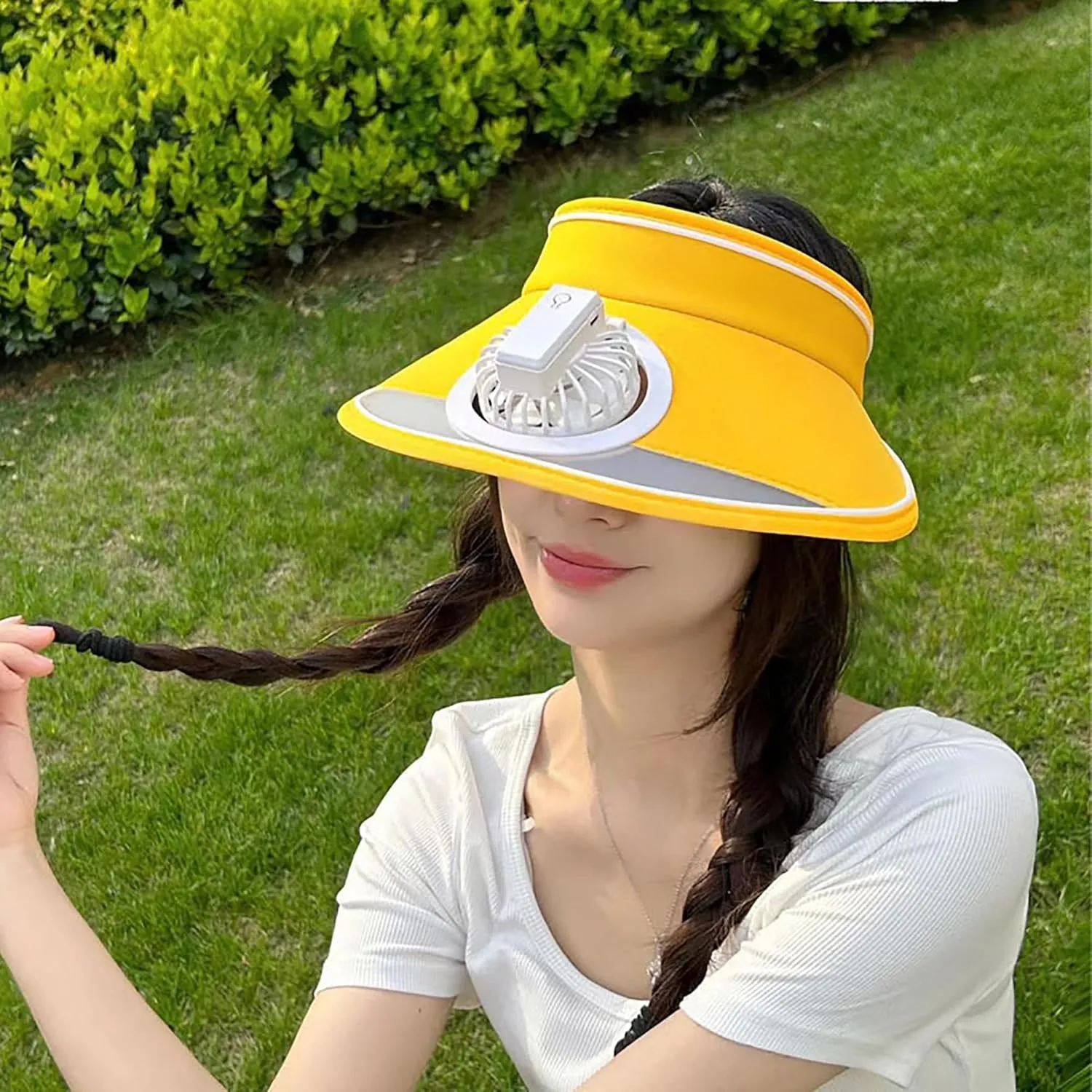 Sun Visors Hat With Fan, Rechargeable Built-in Fan Hat for Women Kids With 3 Gear Wind Speed