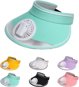 Sun Visors Hat With Fan, Rechargeable Built-in Fan Hat for Women Kids With 3 Gear Wind Speed