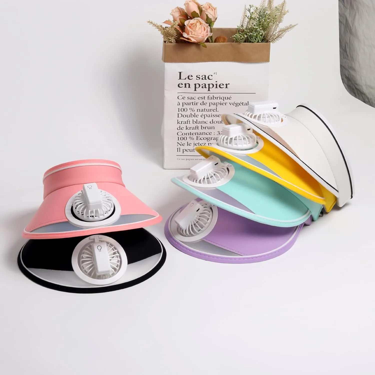 Sun Visors Hat With Fan, Rechargeable Built-in Fan Hat for Women Kids With 3 Gear Wind Speed