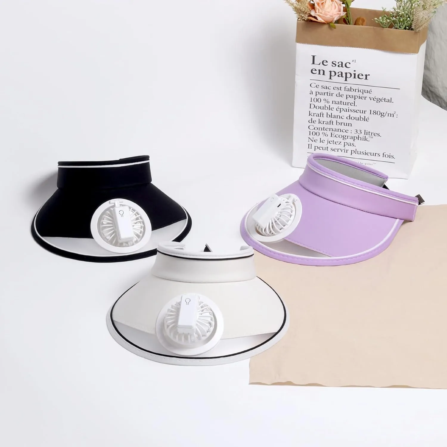 Sun Visors Hat With Fan, Rechargeable Built-in Fan Hat for Women Kids With 3 Gear Wind Speed