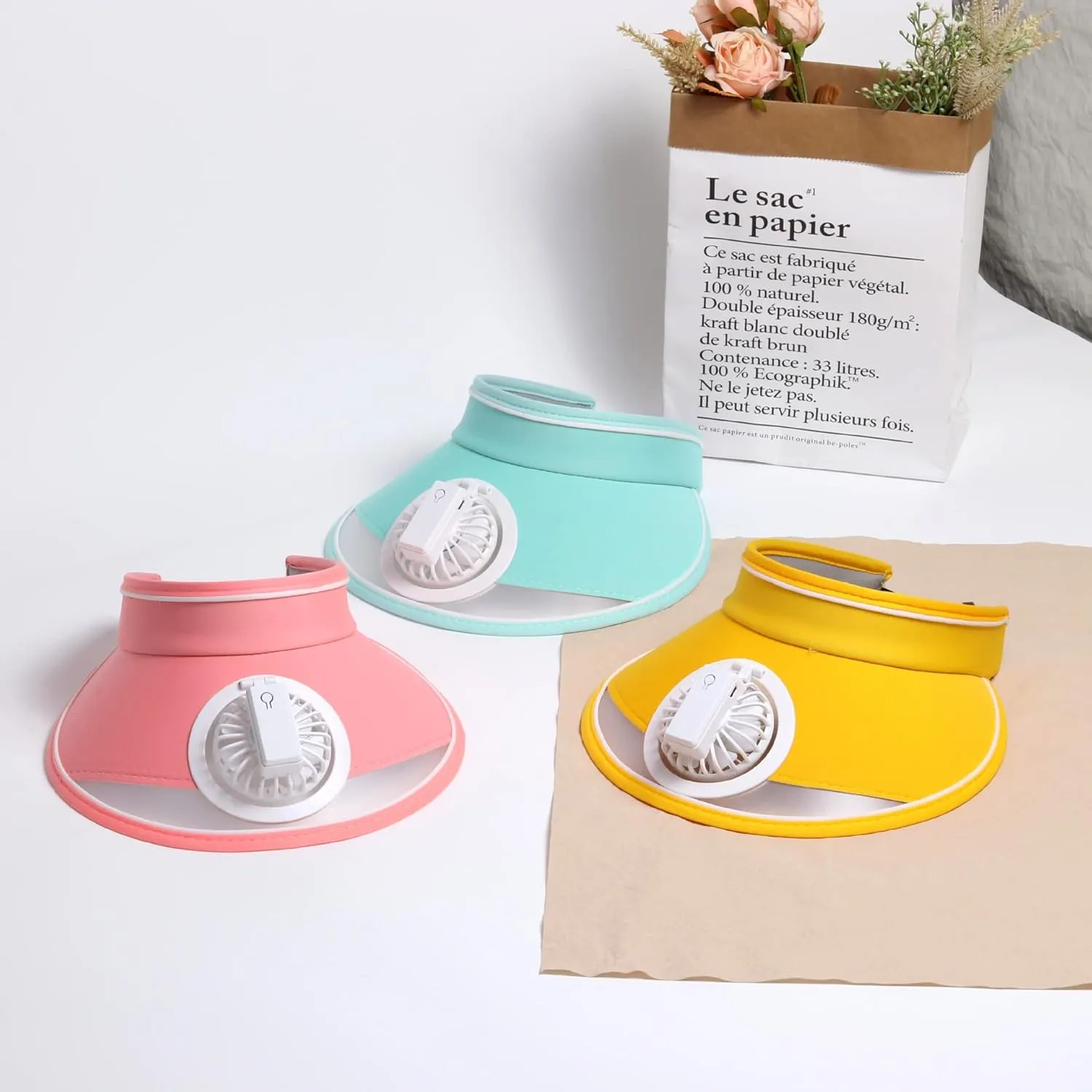 Sun Visors Hat With Fan, Rechargeable Built-in Fan Hat for Women Kids With 3 Gear Wind Speed