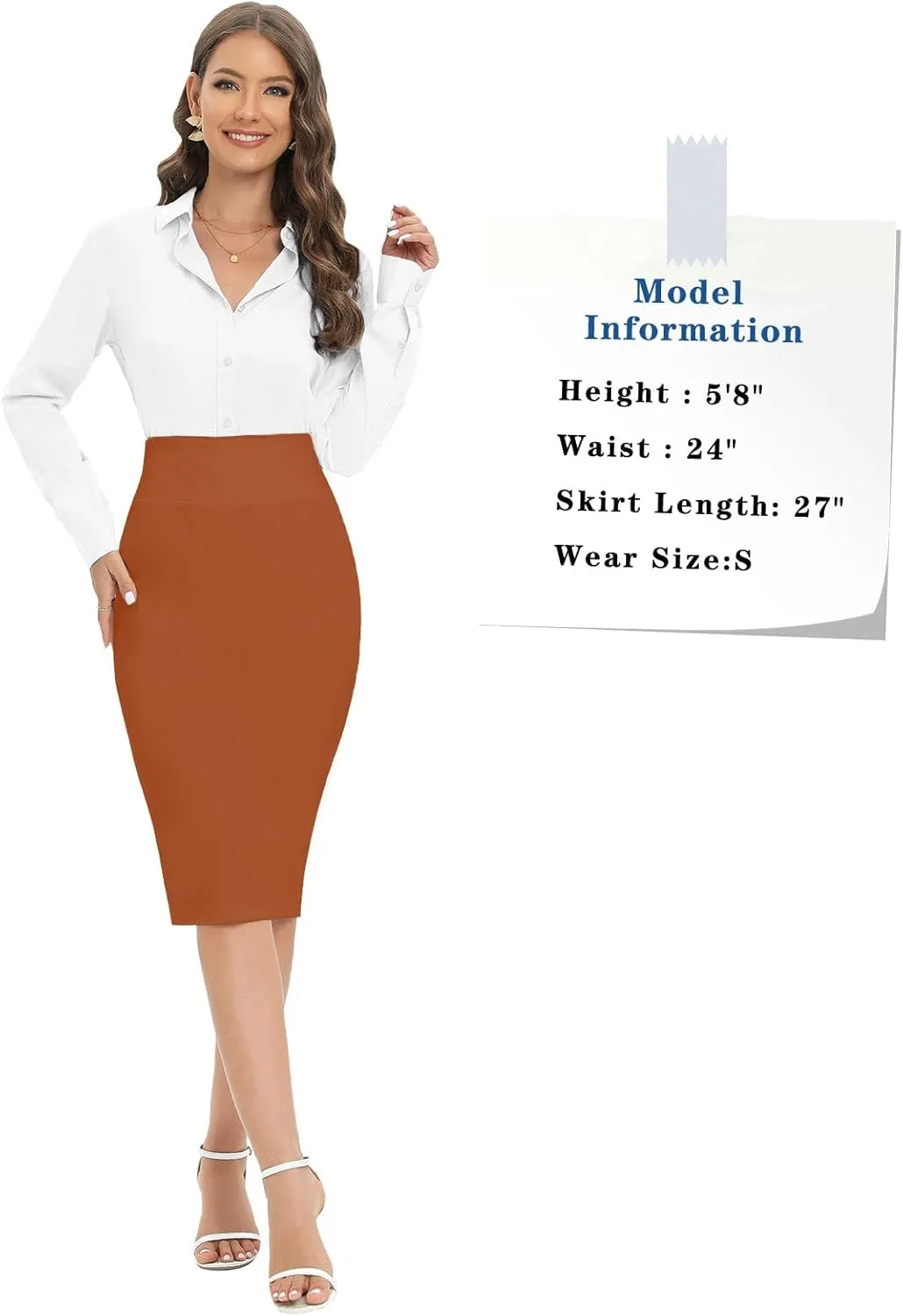 Tapata Women's Office Work Pencil Skirt Stretch High Waist Below Knee Bodycon for Business Casual