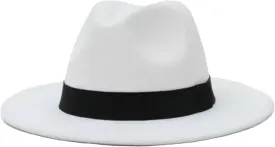 Unisex Classic Patchwork Fedora Hat - Wool-Like Jazz Trilby - Wide Brim Panama Style All-Season Beach Casual Cap