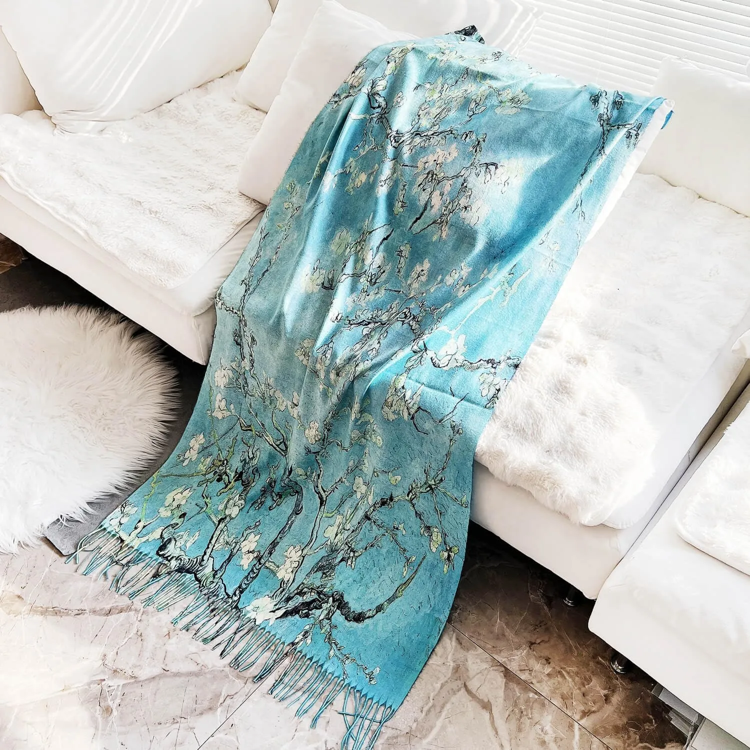 VENVSBEE Reversible Soft Cashmere Feel Scarf Large Shawl Wrap Double-side Art Print Warm Pashmina Klimt Van Gogh Gifts