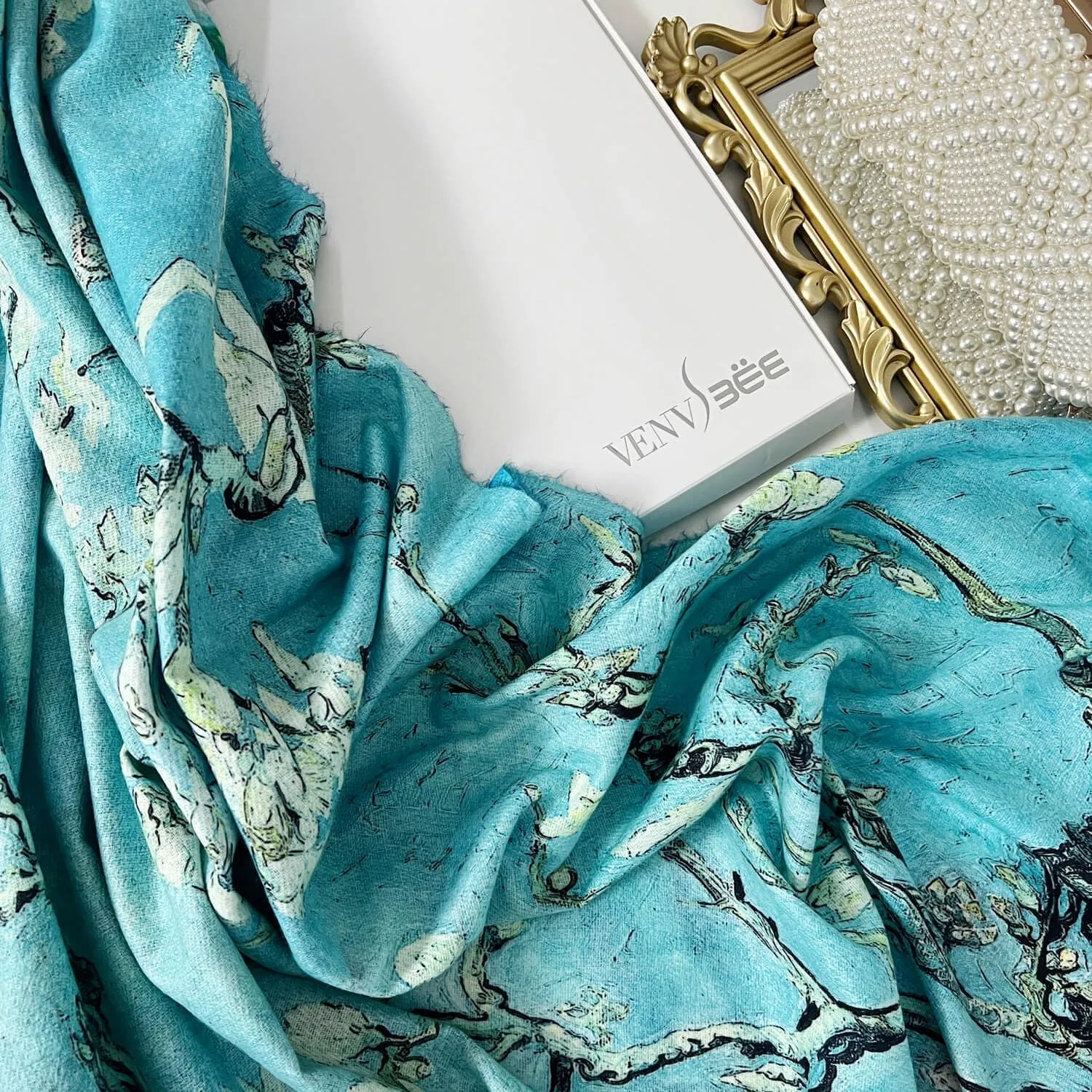 VENVSBEE Reversible Soft Cashmere Feel Scarf Large Shawl Wrap Double-side Art Print Warm Pashmina Klimt Van Gogh Gifts