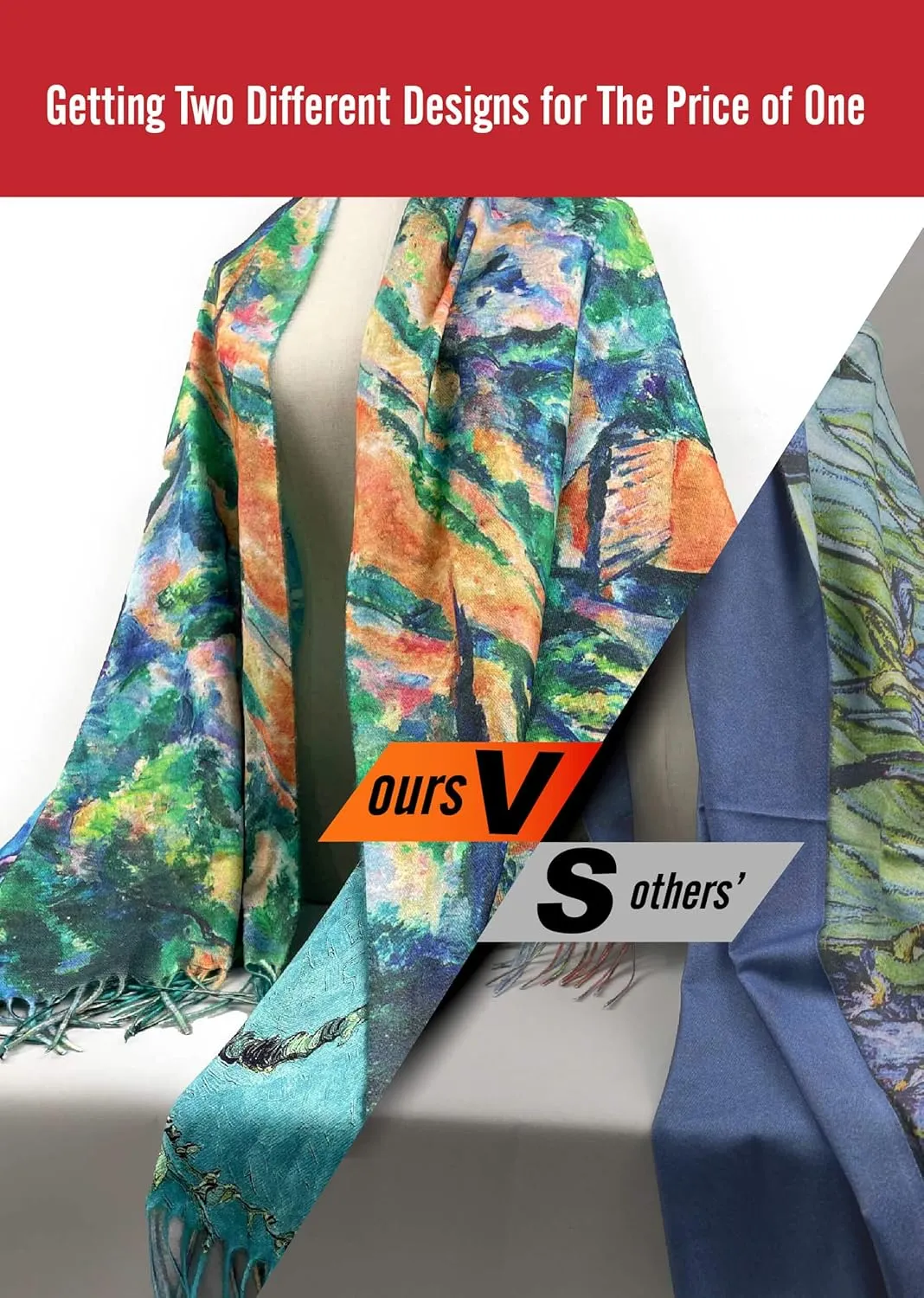 VENVSBEE Reversible Soft Cashmere Feel Scarf Large Shawl Wrap Double-side Art Print Warm Pashmina Klimt Van Gogh Gifts