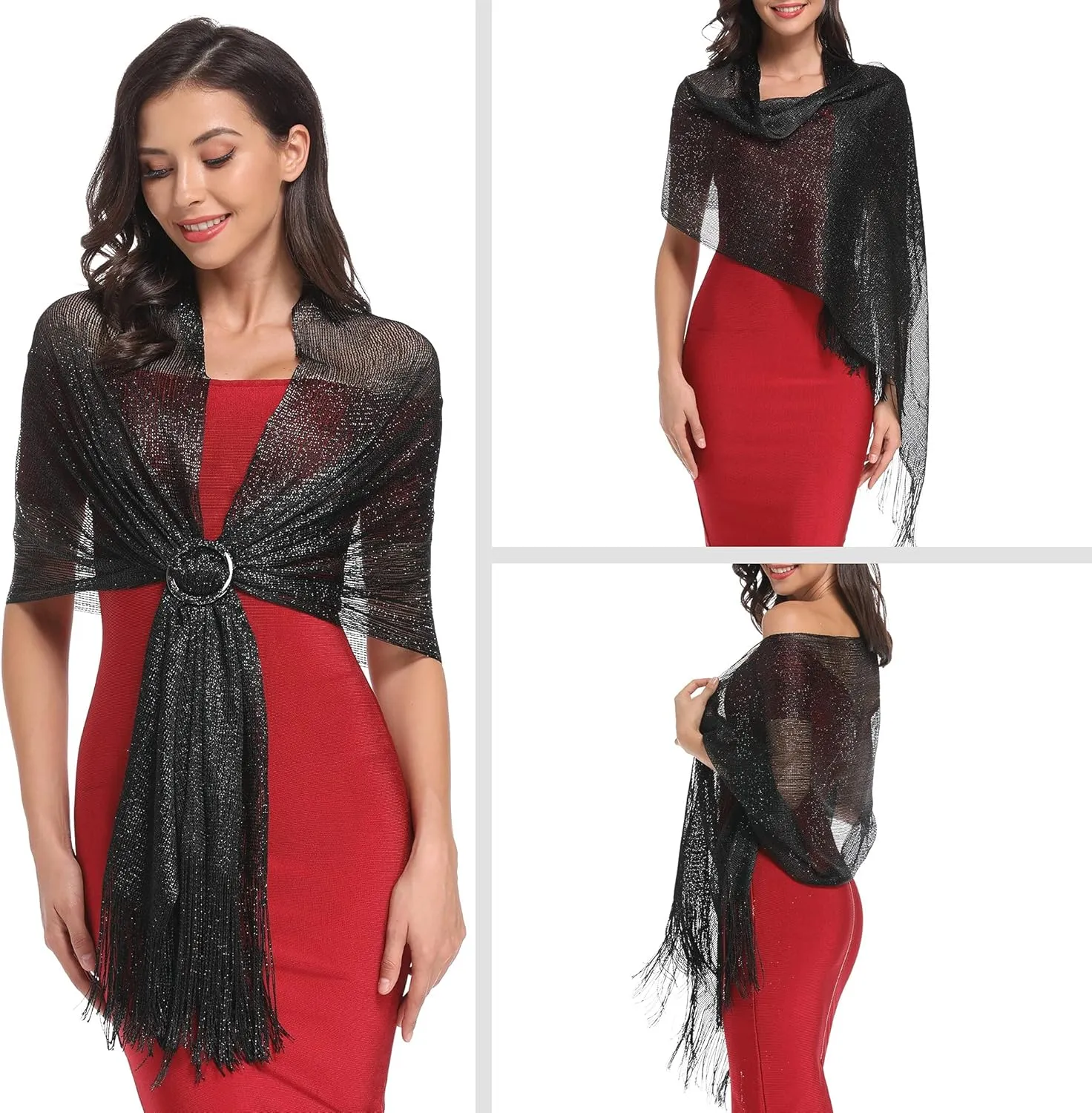 vimate Sparkling Metallic Shawls and Wraps for Evening Party/Wedding/Formal Dresses (With Free Buckle)