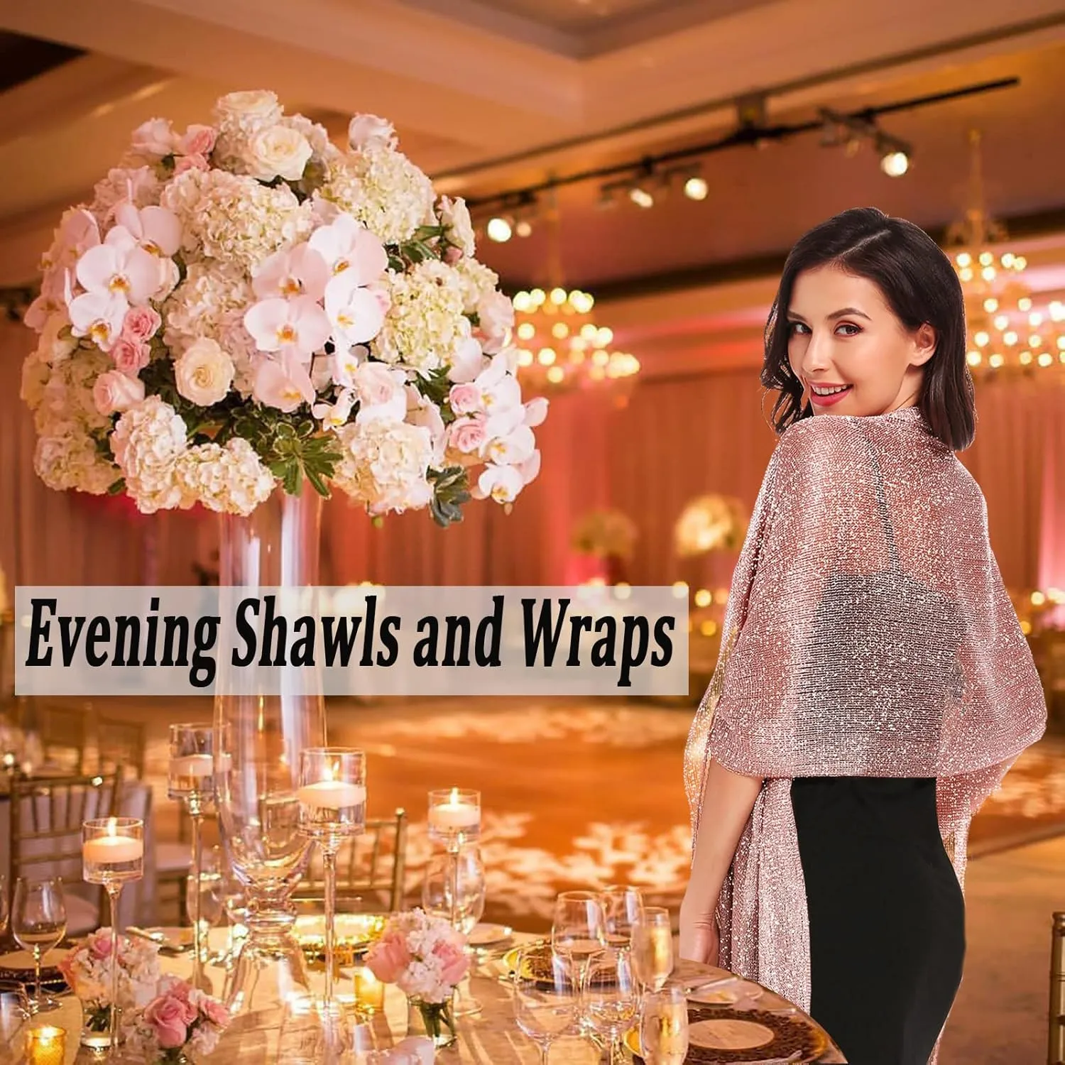 vimate Sparkling Metallic Shawls and Wraps for Evening Party/Wedding/Formal Dresses (With Free Buckle)