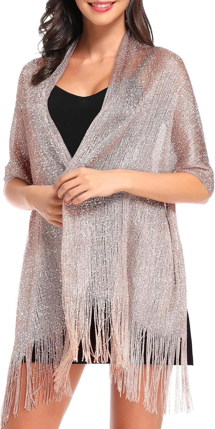 vimate Sparkling Metallic Shawls and Wraps for Evening Party/Wedding/Formal Dresses (With Free Buckle)