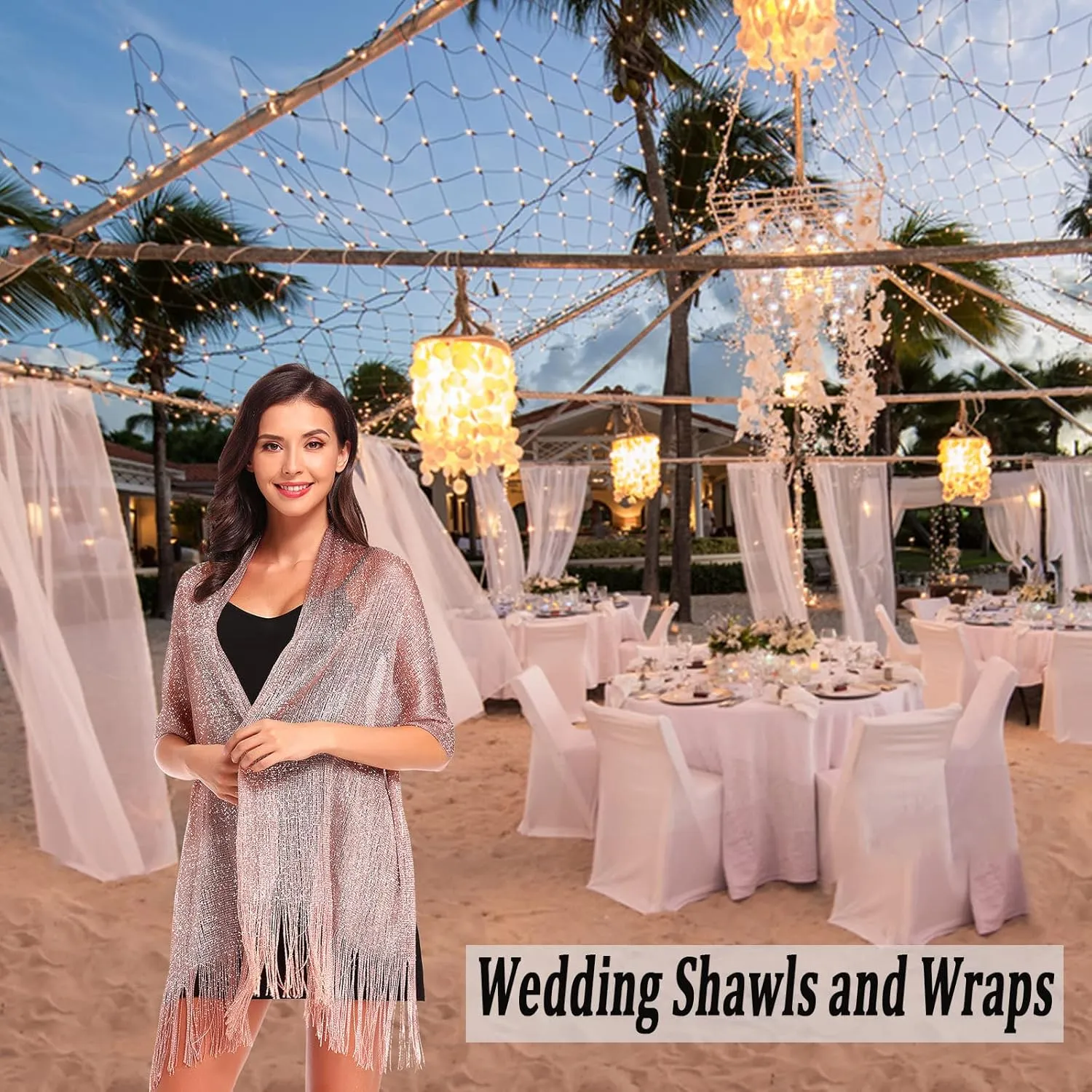 vimate Sparkling Metallic Shawls and Wraps for Evening Party/Wedding/Formal Dresses (With Free Buckle)