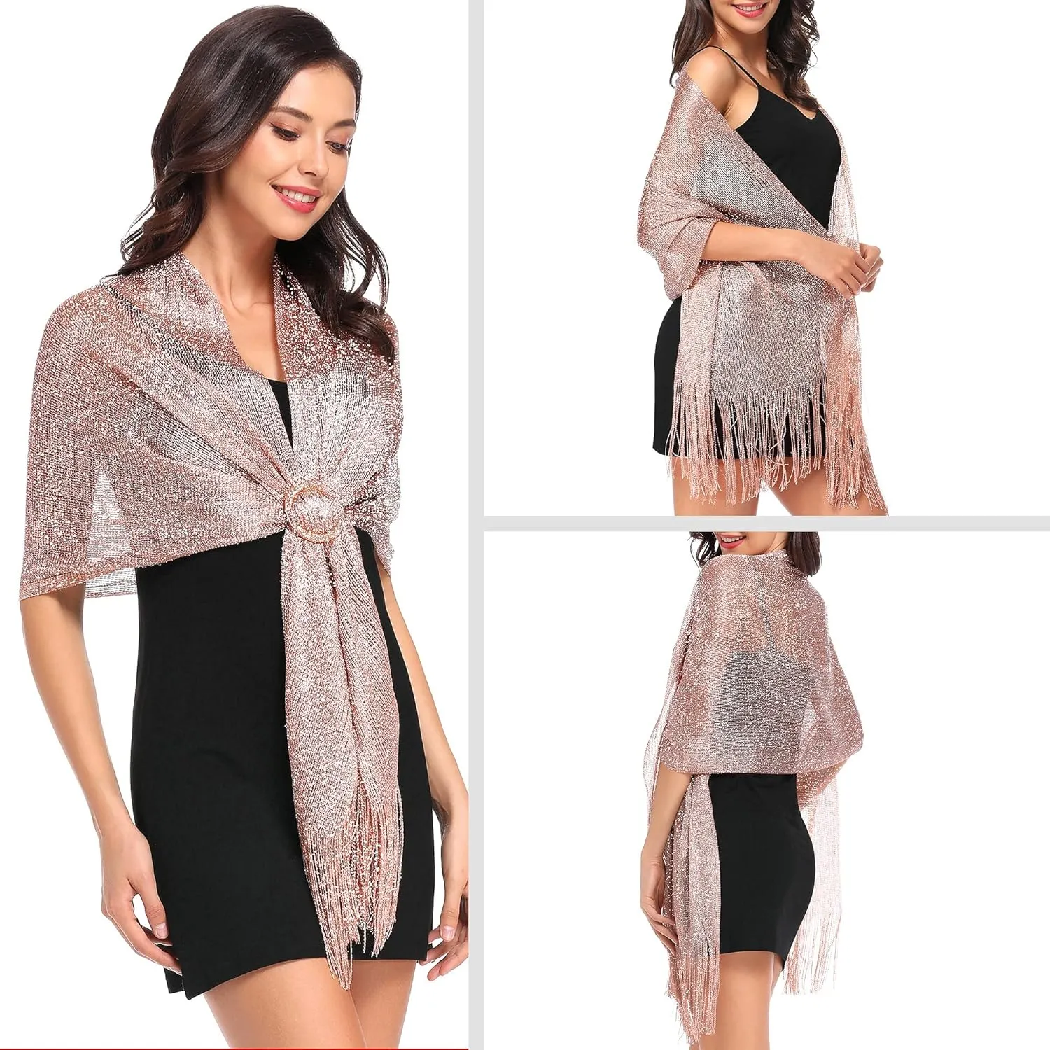 vimate Sparkling Metallic Shawls and Wraps for Evening Party/Wedding/Formal Dresses (With Free Buckle)