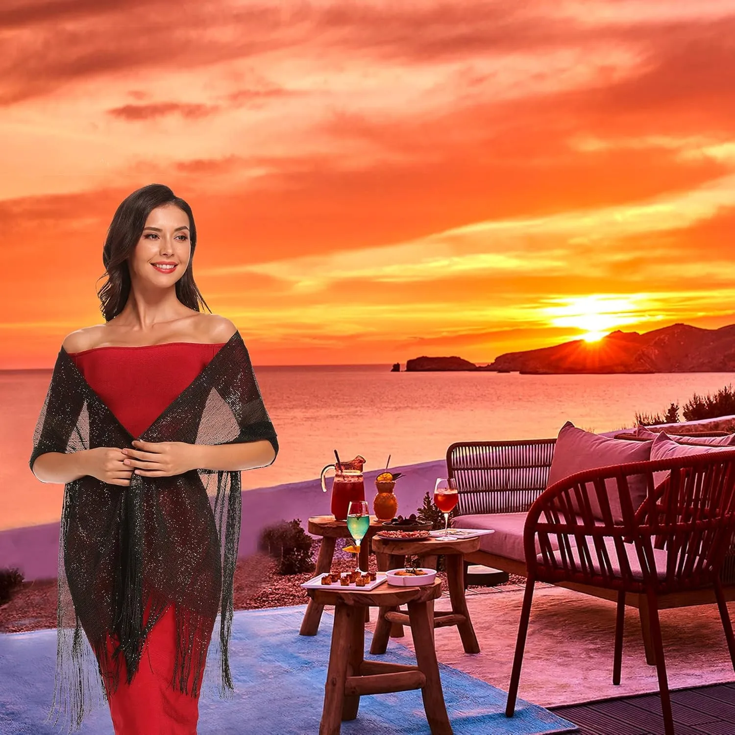 vimate Sparkling Metallic Shawls and Wraps for Evening Party/Wedding/Formal Dresses (With Free Buckle)