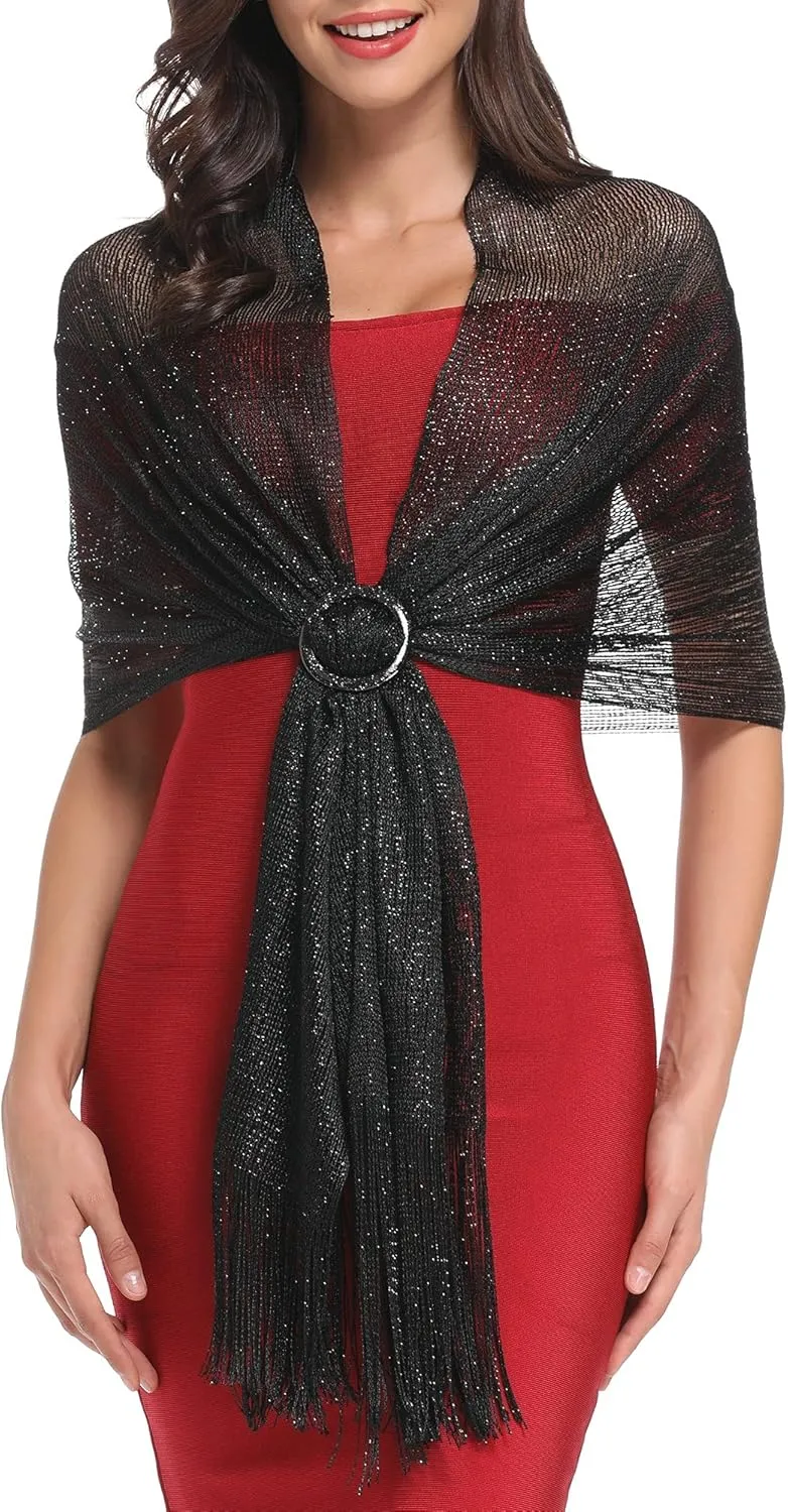 vimate Sparkling Metallic Shawls and Wraps for Evening Party/Wedding/Formal Dresses (With Free Buckle)