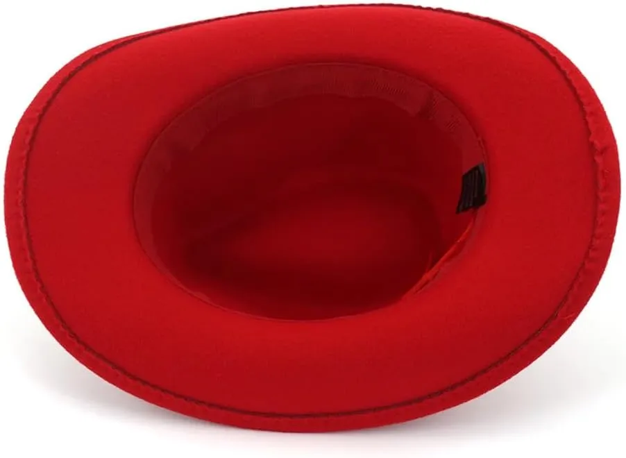 Women Men Western Cowboy Hat Wool Felt Wide Brim Fedora Hats with Belt Buckle Party Trilby Hat