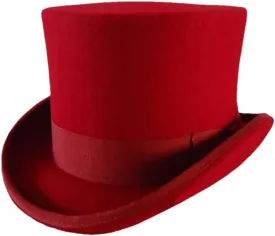 Wool Felt High Top Hat Women Men Asymmetric Cashmere Hat Fashion Ribbon Hats Party Halloween Magician Costume Cap red S 52-55cm