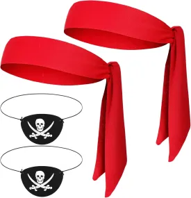 Zhanmai 4 Pcs Pirate Accessories Pirate Headband Costume Party Supplies Bandana Head Scarf Eye Patches for Cosplayer